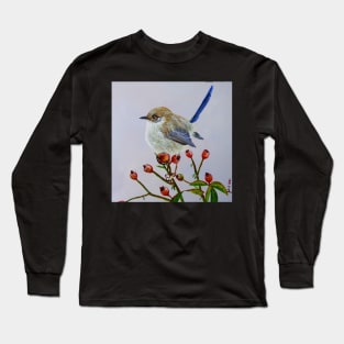 Little Wren on Rose Bush Long Sleeve T-Shirt